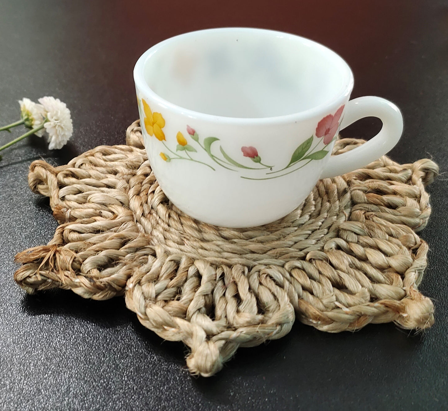 Indulge in The Natural Beauty of Jute with Mukherjee Handicrafts' Handmade Tea Coasters ( Set of 4 ) ( 6 Inch )