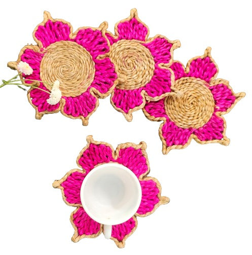 Indulge in The Natural Beauty of Jute with Mukherjee Handicrafts' Handmade Tea Coasters ( Set of 4 ) ( 6 Inch )