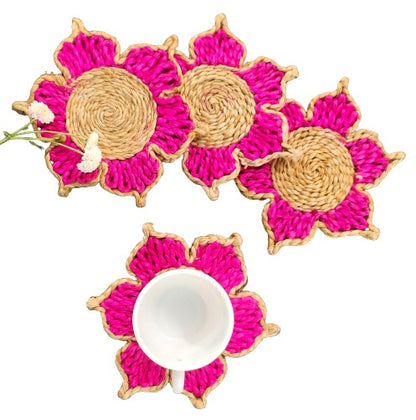 Indulge in The Natural Beauty of Jute with Mukherjee Handicrafts' Handmade Tea Coasters ( Set of 4 ) ( 6 Inch )