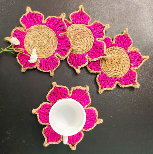 Indulge in The Natural Beauty of Jute with Mukherjee Handicrafts' Handmade Tea Coasters ( Set of 4 ) ( 6 Inch )