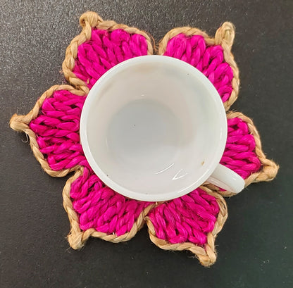 Indulge in The Natural Beauty of Jute with Mukherjee Handicrafts' Handmade Tea Coasters ( Set of 4 ) ( 6 Inch )