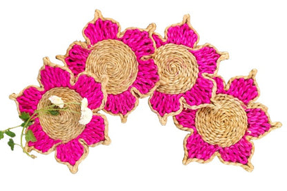 Indulge in The Natural Beauty of Jute with Mukherjee Handicrafts' Handmade Tea Coasters ( Set of 4 ) ( 6 Inch )