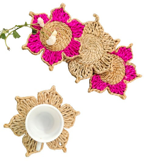 Indulge in The Natural Beauty of Jute with Mukherjee Handicrafts' Handmade Tea Coasters ( Set of 4 ) ( 6 Inch )