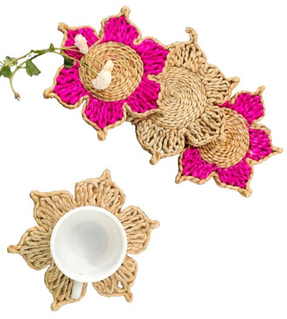 Indulge in The Natural Beauty of Jute with Mukherjee Handicrafts' Handmade Tea Coasters ( Set of 4 ) ( 6 Inch )