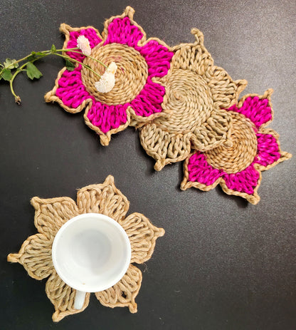 Indulge in The Natural Beauty of Jute with Mukherjee Handicrafts' Handmade Tea Coasters ( Set of 4 ) ( 6 Inch )