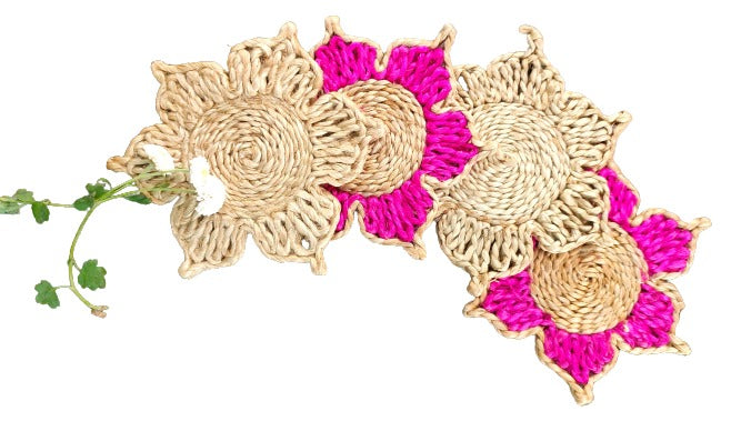 Indulge in The Natural Beauty of Jute with Mukherjee Handicrafts' Handmade Tea Coasters ( Set of 4 ) ( 6 Inch )