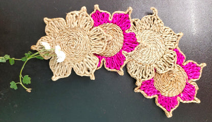 Indulge in The Natural Beauty of Jute with Mukherjee Handicrafts' Handmade Tea Coasters ( Set of 4 ) ( 6 Inch )