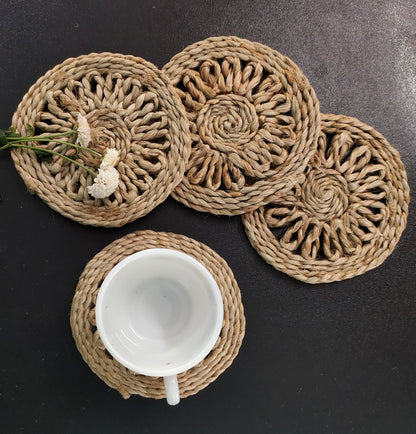 Enhance Your Tea Experience with Handmade Jute Coasters by Mukherjee Handicrafts ( Set of 4 ) ( 5 Inch )