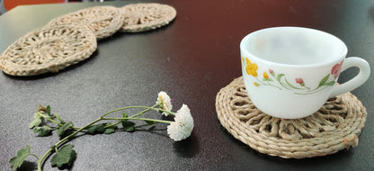 Enhance Your Tea Experience with Handmade Jute Coasters by Mukherjee Handicrafts ( Set of 4 ) ( 5 Inch )