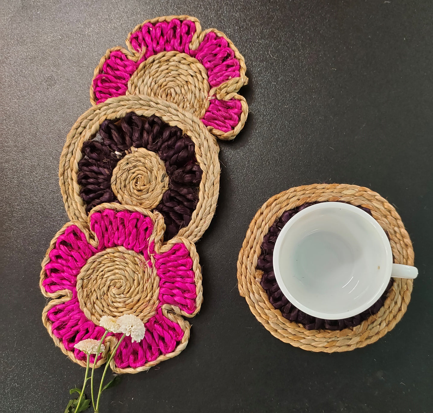 Enhance Your Tea Experience with Handmade Jute Coasters by Mukherjee Handicrafts ( Set of 4 ) (6 Inch )