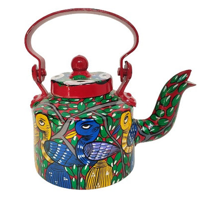 Handpainted Pattachitra Aluminum Kettle - Traditional Indian Art by Mukherjee Handicrafts