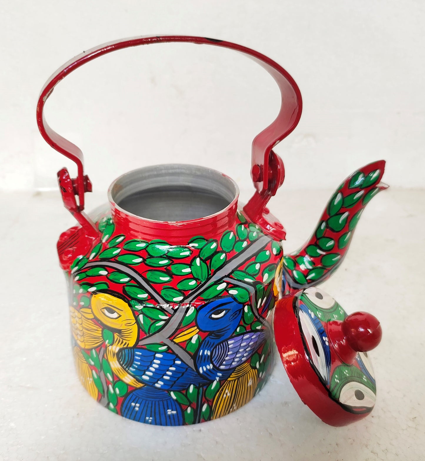 Handpainted Pattachitra Aluminum Kettle - Traditional Indian Art by Mukherjee Handicrafts