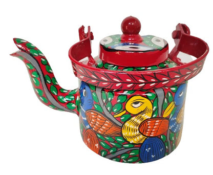 Handpainted Pattachitra Aluminum Kettle - Traditional Indian Art by Mukherjee Handicrafts