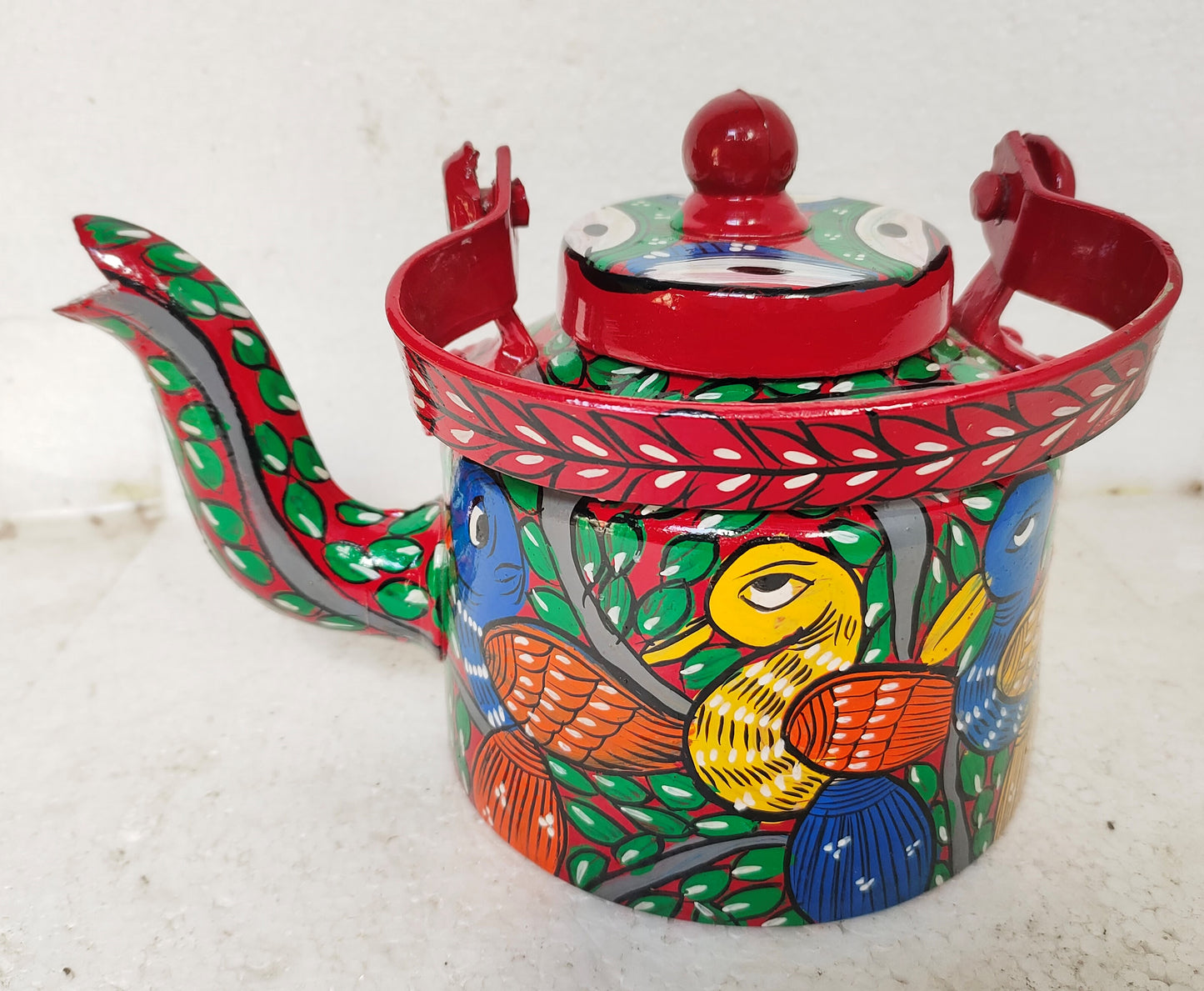 Handpainted Pattachitra Aluminum Kettle - Traditional Indian Art by Mukherjee Handicrafts