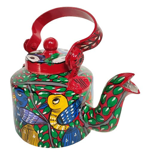 Handpainted Pattachitra Aluminum Kettle - Traditional Indian Art by Mukherjee Handicrafts