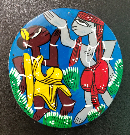 Handpainted Patachitra Wooden Coaster Set of 2 by Mukherjee Handicrafts (8cm X 8cm)