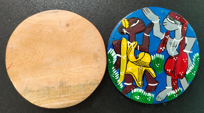 Handpainted Patachitra Wooden Coaster Set of 2 by Mukherjee Handicrafts (8cm X 8cm)