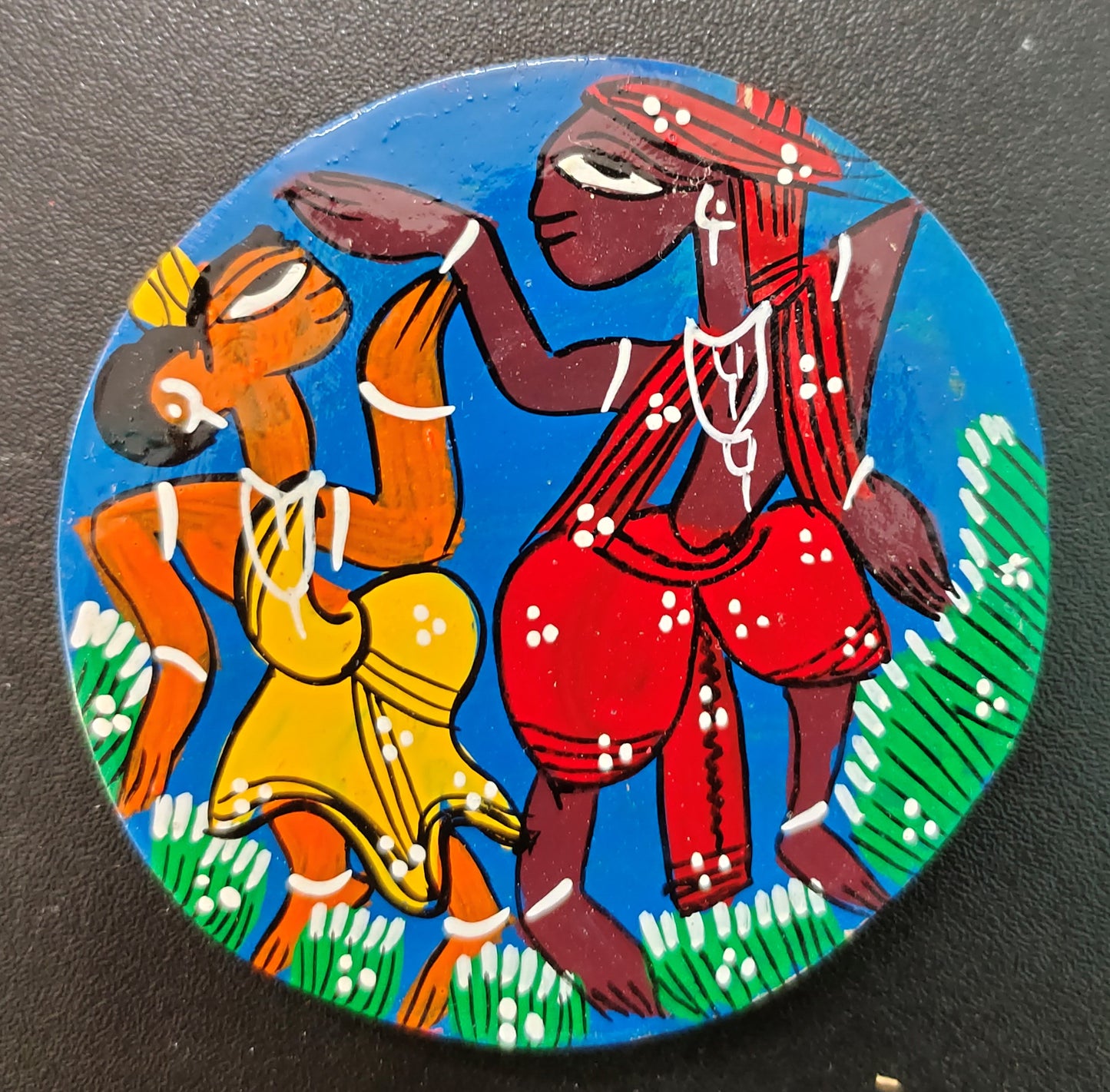 Unique Patachitra Craft Wooden Coaster Set of 2 by Mukherjee Handicrafts (8cm X 8cm)