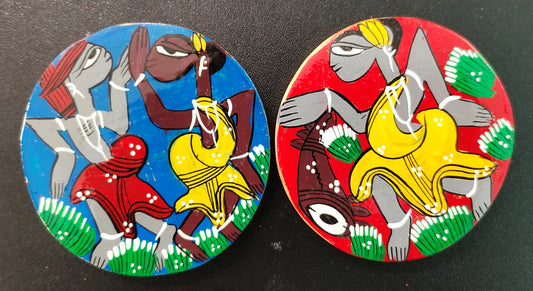 Artistic Patachitra Crafted Wooden Coaster Set of 2 by Mukherjee Handicrafts (8cm X 8cm)