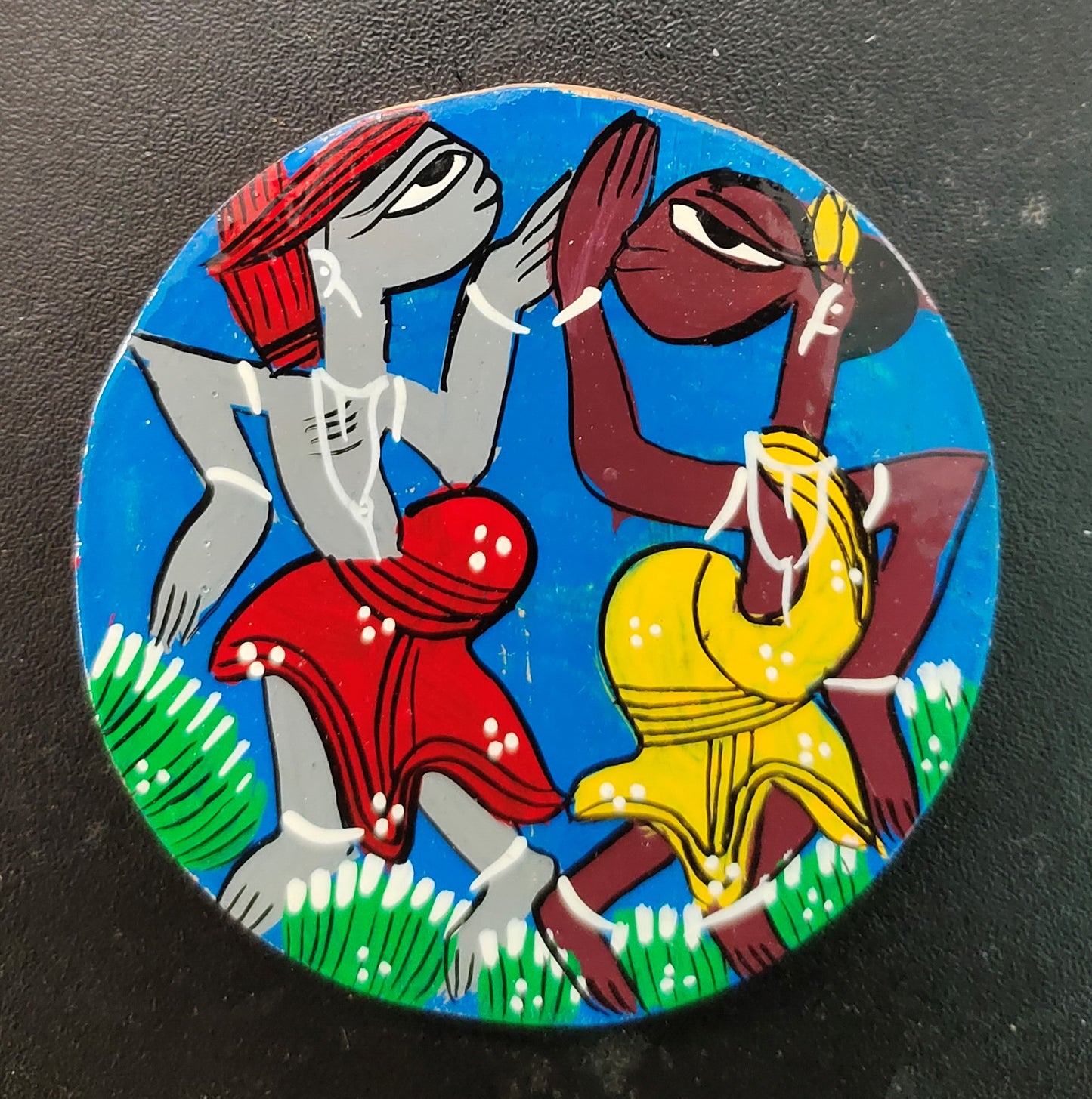 Artistic Patachitra Crafted Wooden Coaster Set of 2 by Mukherjee Handicrafts (8cm X 8cm)