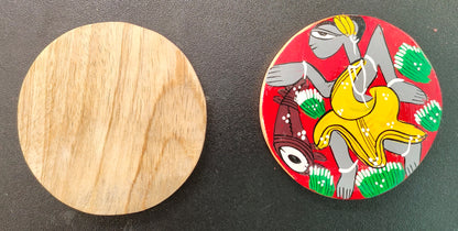 Artistic Patachitra Crafted Wooden Coaster Set of 2 by Mukherjee Handicrafts (8cm X 8cm)