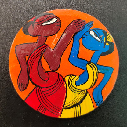 Colorful Patachitra Handpainted Wooden Coaster Set of 2 by Mukherjee Handicrafts (8cm X 8cm)