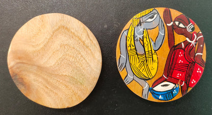 Handmade Patachitra Wooden Coaster Set of 2 by Mukherjee Handicrafts (8cm X 8cm)