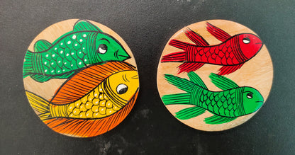 Decorative Patachitra Handpainted Wooden Coaster Set of 2 by Mukherjee Handicrafts (8cm X 8cm)
