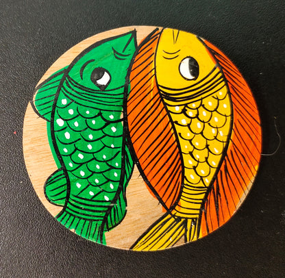 Decorative Patachitra Handpainted Wooden Coaster Set of 2 by Mukherjee Handicrafts (8cm X 8cm)
