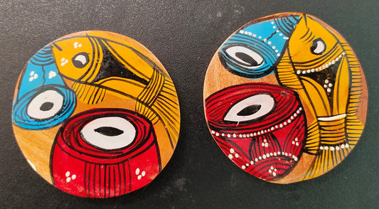 Exquisite Patachitra Handpainted Wooden Coaster Set of 2 by Mukherjee Handicrafts (8cm X 8cm)