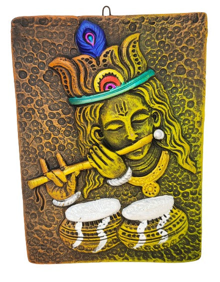 Divine Terracotta Shree Krishna Wall Hanging - Handcrafted Indian Art by Mukherjee Handicrafts