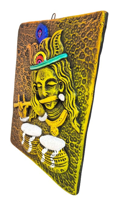 Divine Terracotta Shree Krishna Wall Hanging - Handcrafted Indian Art by Mukherjee Handicrafts