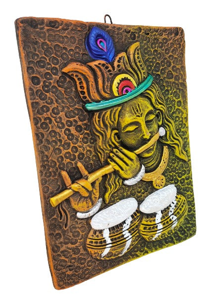 Divine Terracotta Shree Krishna Wall Hanging - Handcrafted Indian Art by Mukherjee Handicrafts