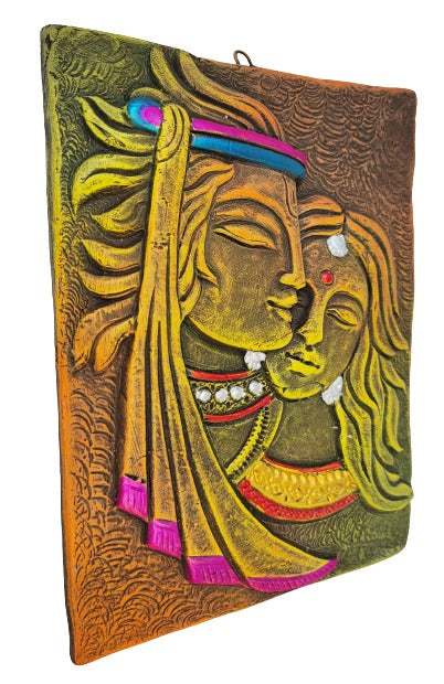 Divine Terracotta Radha Krishna Wall Hanging - Handcrafted Indian Art by Mukherjee Handicrafts