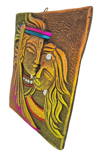 Divine Terracotta Radha Krishna Wall Hanging - Handcrafted Indian Art by Mukherjee Handicrafts